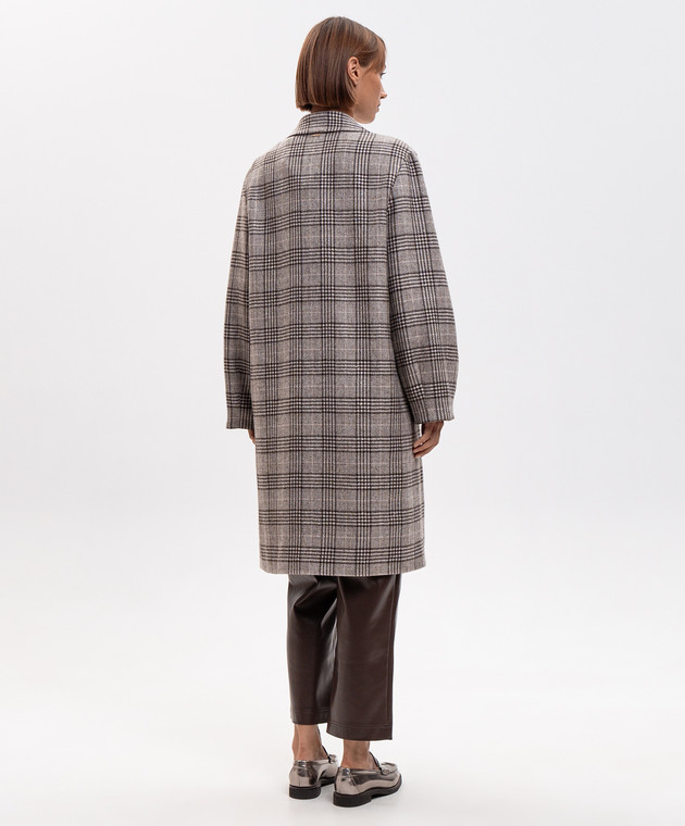 Twinset Серое двубортное пальто с шерстью в клеточку 262TP2740 изображение 4