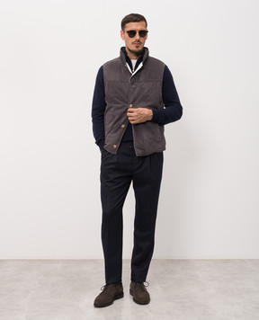 Brunello Cucinelli Брюки синего цвета из шерсти ME226E1710