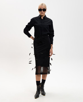 Jil Sander Черная юбка миди из шелка с перьями J03MA0263J16141
