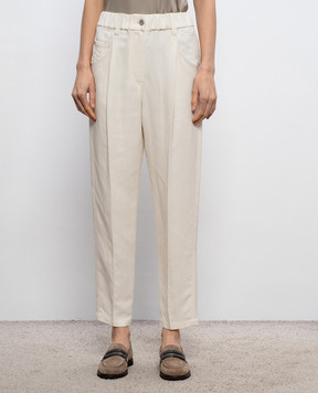 Brunello Cucinelli Штани кольору айворі з льоном MH126P9148
