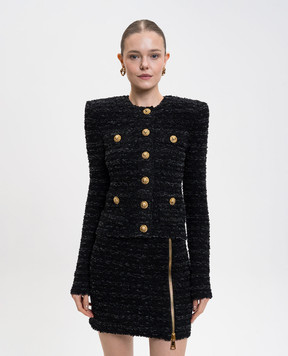 Balmain Чорний твідовий жакет з коноплею FF0SK890KJ16