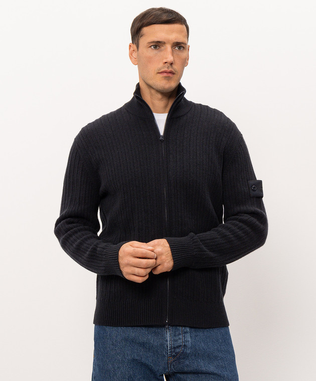 Stone Island Синій кардиган з вовни та кашеміру L2S155100054S00FL зображення 3