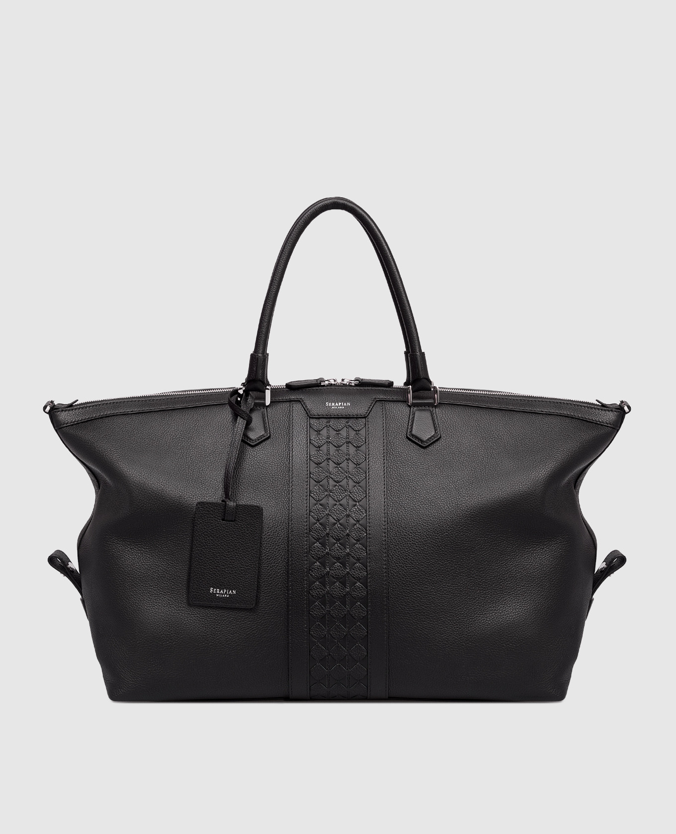 

Черная кожаная дорожная сумка с логотипом, Черный, Дорожные сумки