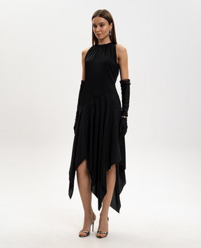 Alexander McQueen Черное платье асимметричного кроя с шелком 857954QEAAL
