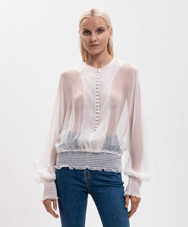 Balmain Белая блуза из шелка HF1HR156SB03 изображение 3