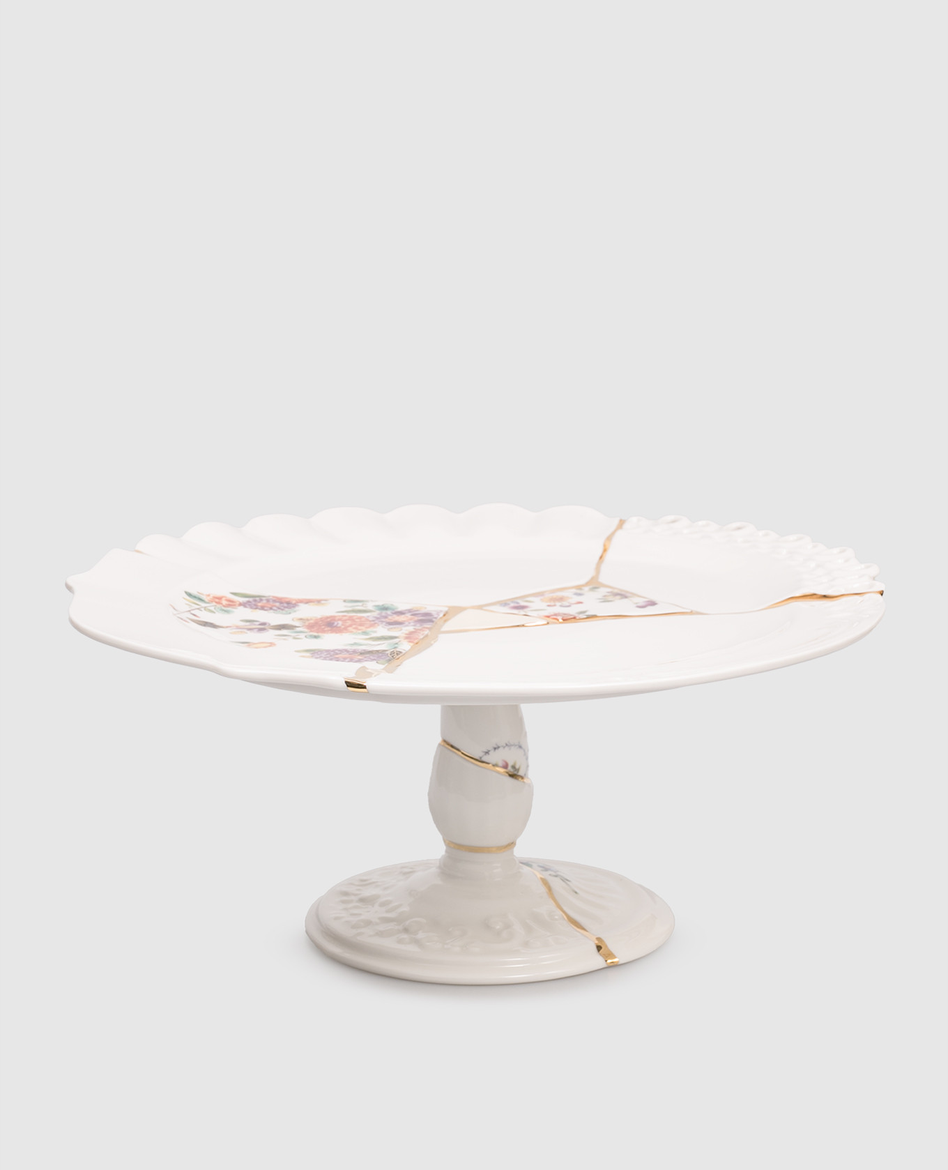 

Белая фарфоровая подставка для торта Kintsugi с позолотой, Белый, Посуда