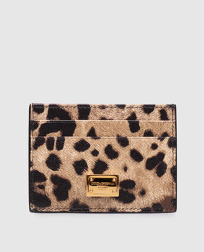 Dolce&Gabbana Коричневый кожаный картхолдер Dauphine в леопардовый принт BI0330AX566