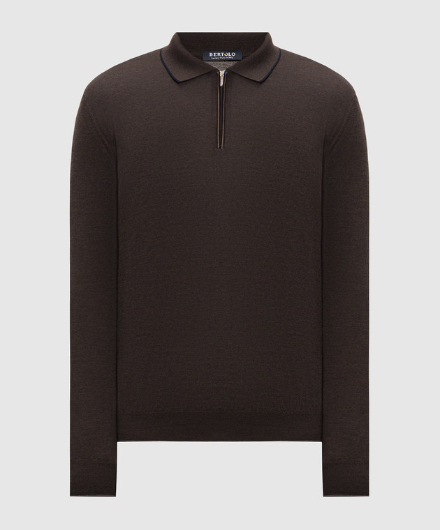 Bertolo Cashmere Коричневое поло из шерсти и шелка на молнии 902636002587