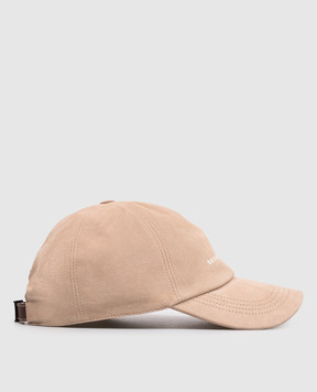 Brunello Cucinelli Бежева замшева кепка з вишивкою емблеми MPCLF9850