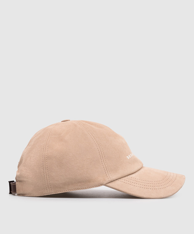 Brunello Cucinelli Бежева замшева кепка з вишивкою емблеми MPCLF9850 зображення 3