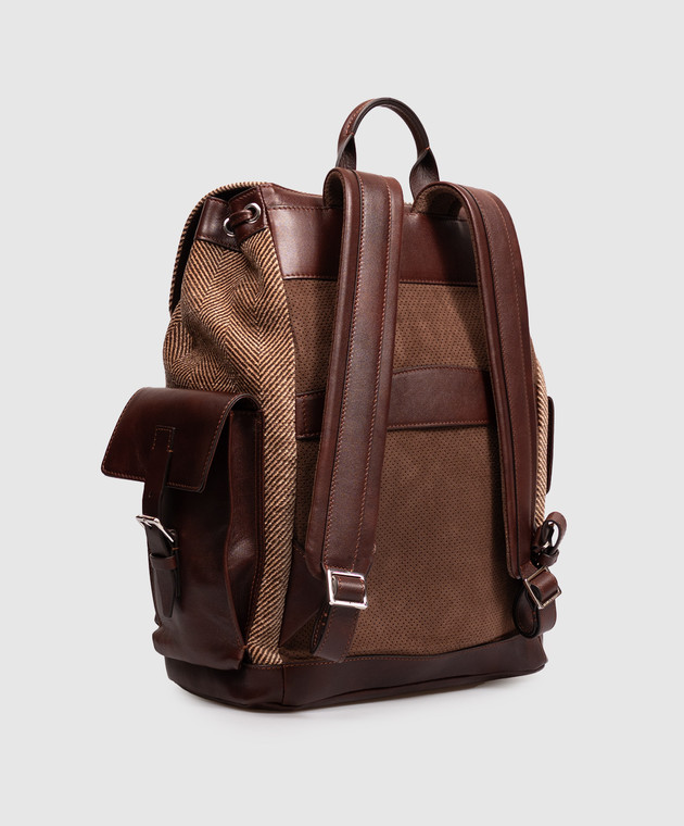 Brunello Cucinelli Коричневый комбинированный рюкзак City с узором MBROBU356 изображение 3