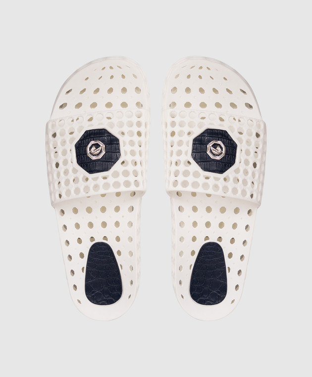 Stefano Ricci Білі перфоровані слайдери зі шкіряними вставками UT50G776CS зображення 4