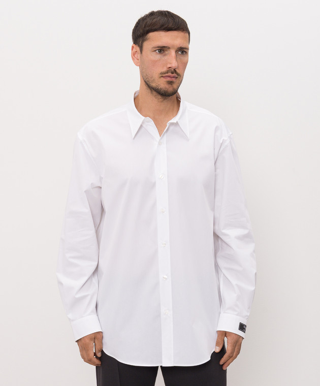 Balmain Белая рубашка с нашивкой логотипа HH1HS555CG72 изображение 3