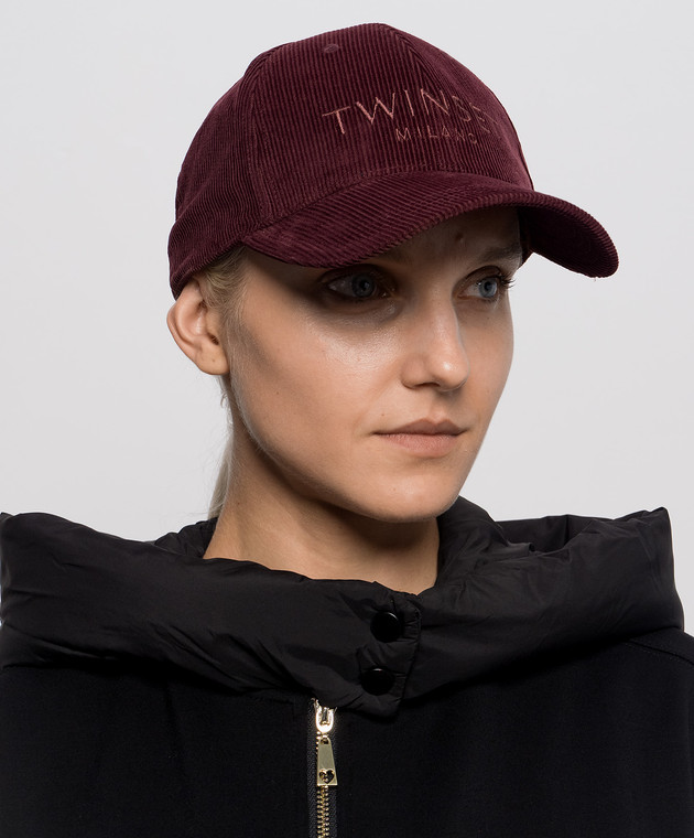 Twinset Бордовая вельветовая кепка с вышивкой логотипа 262TA4120 изображение 2