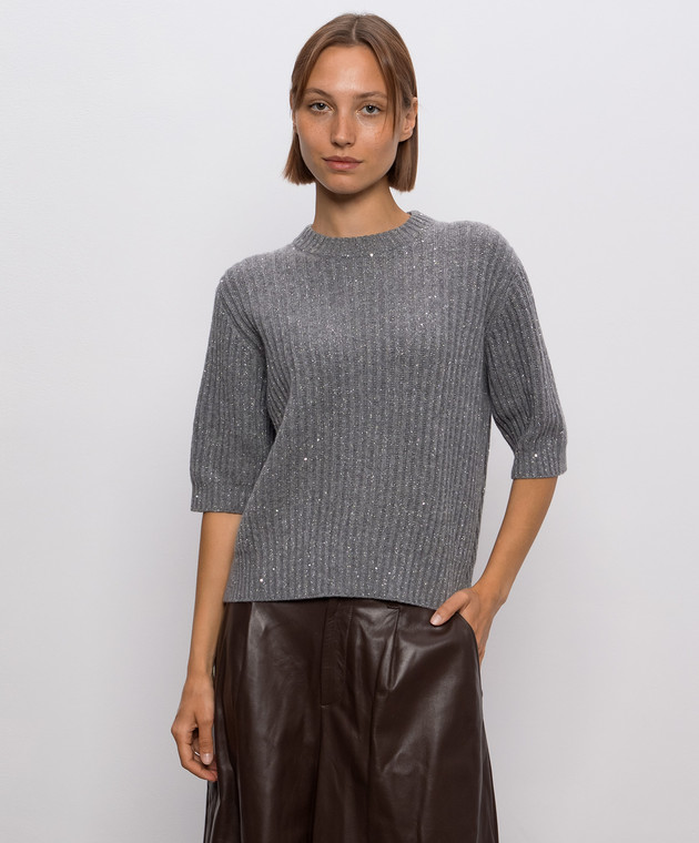 Brunello Cucinelli Сірий джемпер з кашеміру та вовни MBM753520P зображення 3