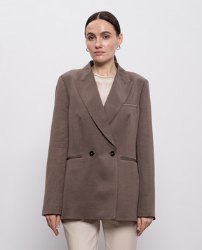 Peserico Коричневий двобортний жакет з льоном A01214D01926