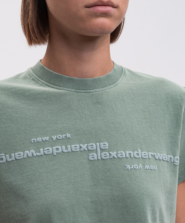 Alexander Wang Зеленая укороченная футболка с фактурным логотипом 1CC3261386 изображение 5