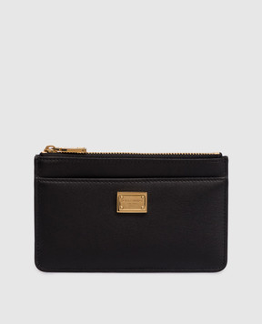 Dolce&Gabbana Чорний шкіряний картхолдер з металевою пластиною BI1261A9S25