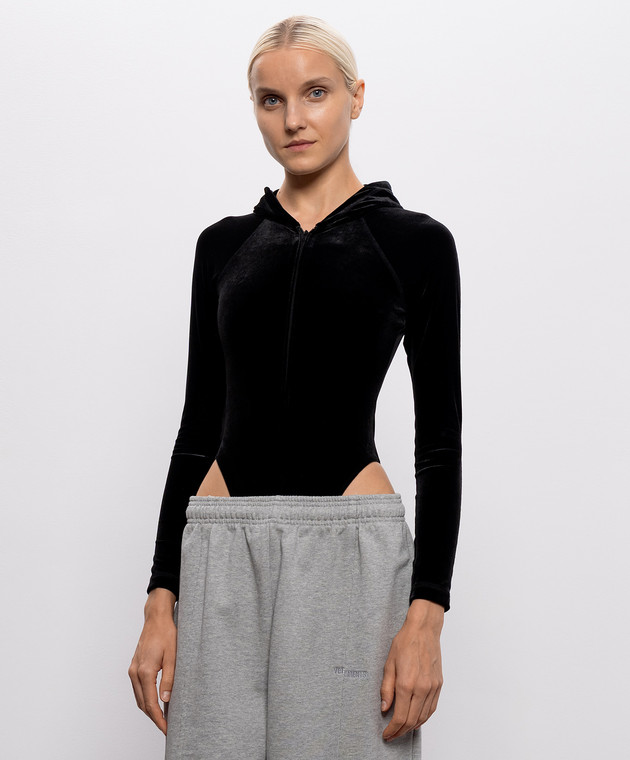 Vetements Черное велюровое боди с капюшоном WH27BO115B изображение 3