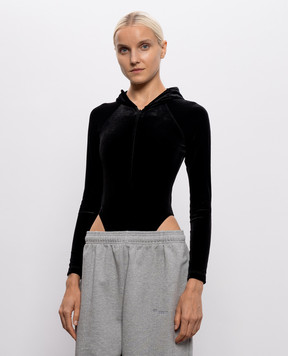 Vetements Чорне велюрове боді з капюшоном WH27BO115B
