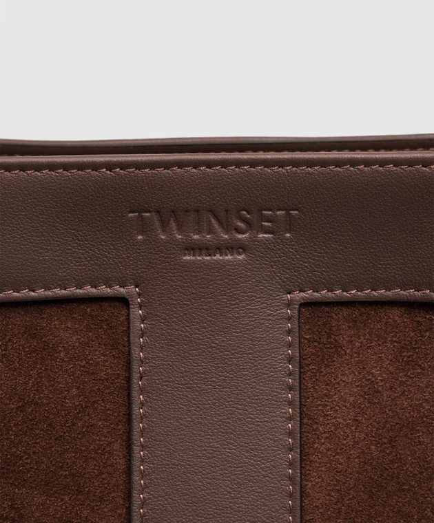 Twinset Коричнева замшева сумка з тисненням логотипа 262TD8160 зображення 4