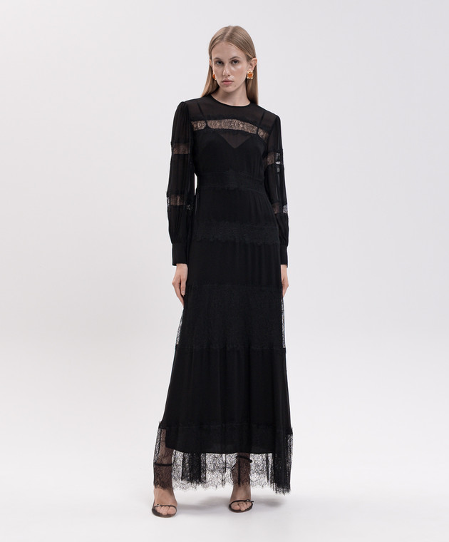 Twinset Черное платье макси с кружевом 262TT2630 изображение 2