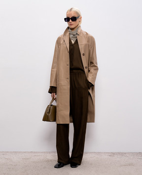 Yves Salomon Бежеве шкіряне пальто 26EYM20310APXX