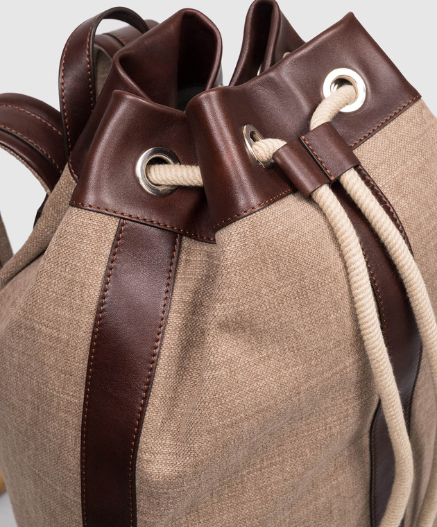 Brunello Cucinelli Коричневый рюкзак с леном с патчем логотипа MBACBU433P изображение 4