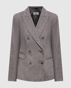 Peserico Серый двубортный жакет из шерсти и льна A0171205814