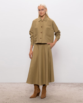 Max Mara Юбка цвета хаки из льна и шелка MXMGOLF