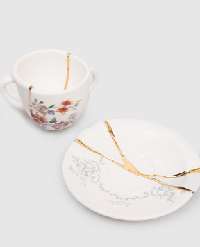 SELETTI Білий порцеляновий набір для кави Kintsugi з чашки та блюдця з покриттям 24 карат 09641