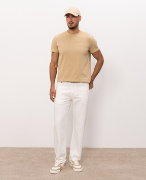 Balmain Бежевая футболка с вышивкой логотипа HH1EF000BD59