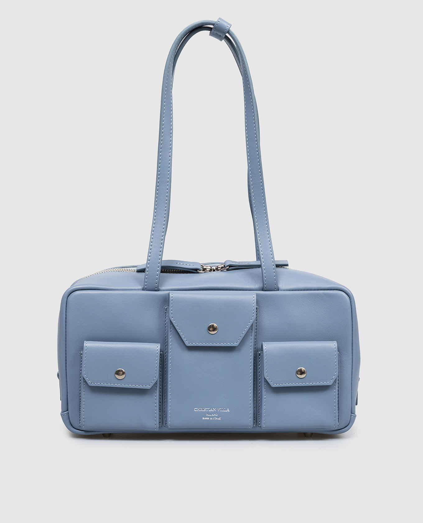 Голубая кожаная сумка с принтом логотипа