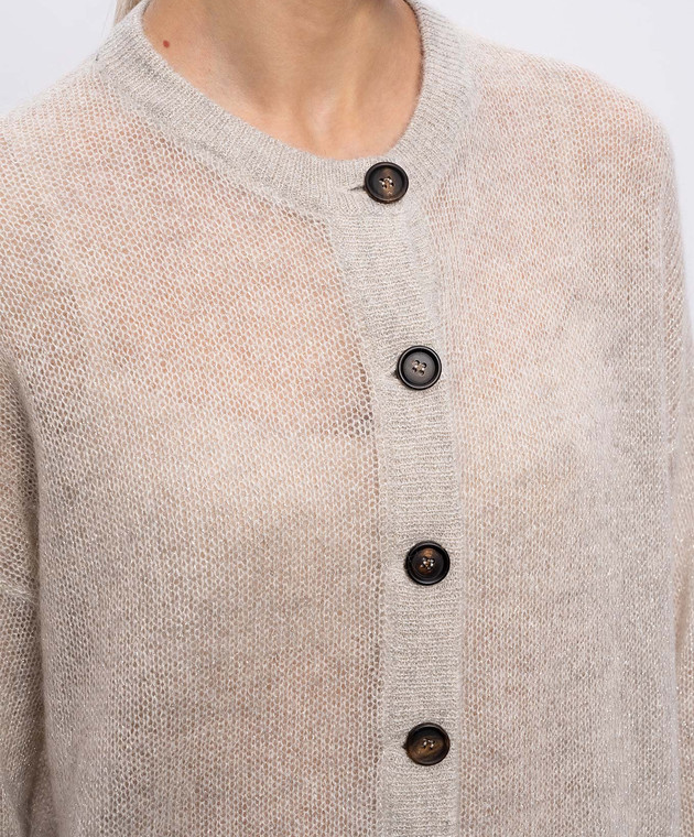 Brunello Cucinelli Бежевий кардиган з вовною з люрексом MBG775506P зображення 5
