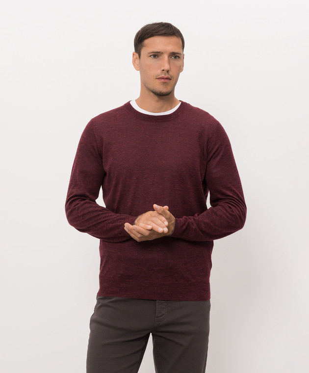 Brunello Cucinelli Бордовий джемпер з кашеміру, шовку та льону MSY00100 зображення 3