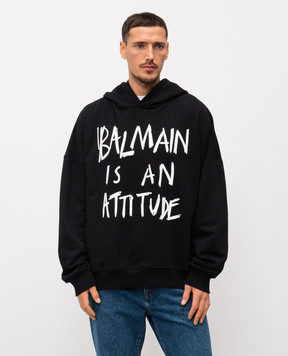 Balmain Черные худи с контрастным принтом GH1JT250GF40