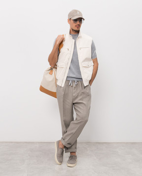 Brunello Cucinelli Брюки из льна цвета хаки M243DE1710