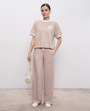 Peserico Бежева меланжева футболка з нашивкою емблеми S06475J005667