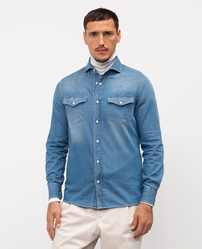 Brunello Cucinelli Синя сорочка з ефектом потертості MR6834008