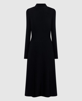 Balmain Черное платье из шерсти в рубчик HF1RL245KK06