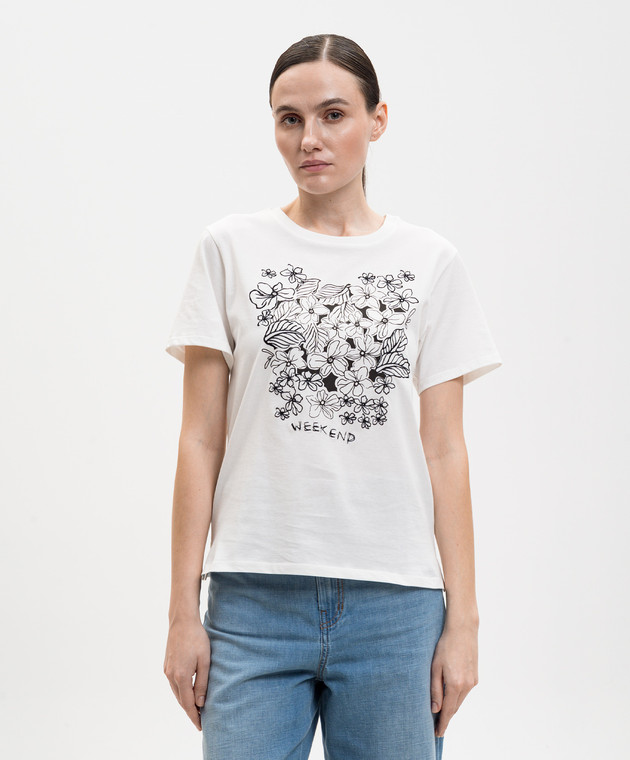 Max Mara Weekend Белая футболка BORA с цветочным принтом WKDBORA изображение 3