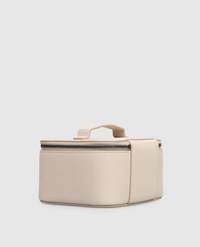 Brunello Cucinelli Бежева шкіряна косметичка з принтом логотипа MWCAM2728