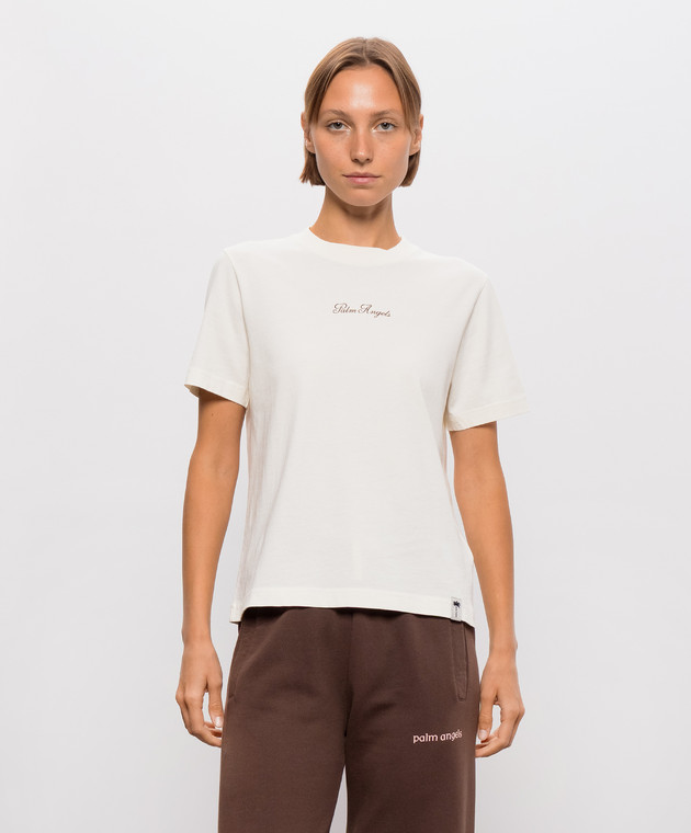 Palm Angels Футболка цвета айвори с принтом логотипа PAWAA006JR004 изображение 3