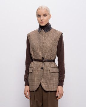 Brunello Cucinelli Бежевый жилет из шерсти в узор с люрексом MG5467259P