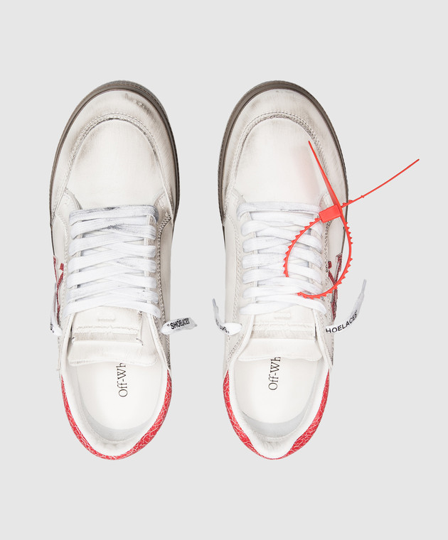 Off-White Шкіряні кеди Vulcanized кольору аворі з вінтажним ефектом OF06386609 зображення 4
