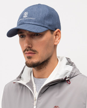 Brunello Cucinelli Синя кепка з льону з вишивкою логотипа MH2489850