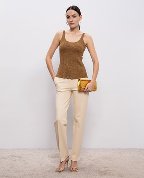 Twinset Коричневий топ в рубчик з люрексом 261TP3041