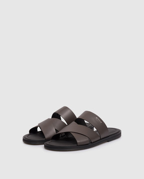 Bally Коричневые кожаные шлепанцы с фактурным логотипом MSS05HVT980