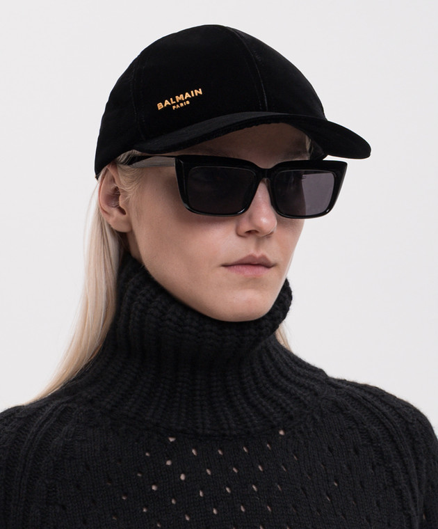 Balmain Черная велюровая кепка с фактурным логотипом HF1XA600VI93 изображение 2
