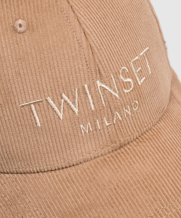 Twinset Коричнева вельветова кепка з вишивкою логотипа 262TA4120 зображення 4